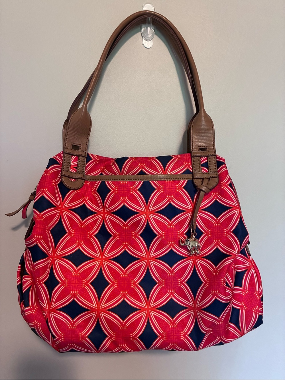 Stella & Dot Red Navy Geometric Shoulder Bag Tote + Matching Wallet